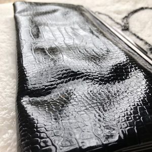 EUC Black Crocodile Clutch with Gunmetal Hardware